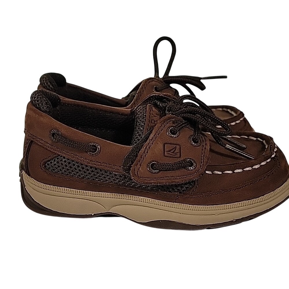 Sperry Top Sider‎ Kids Brown Leather Mesh Boat Shoes Loafers 8.5